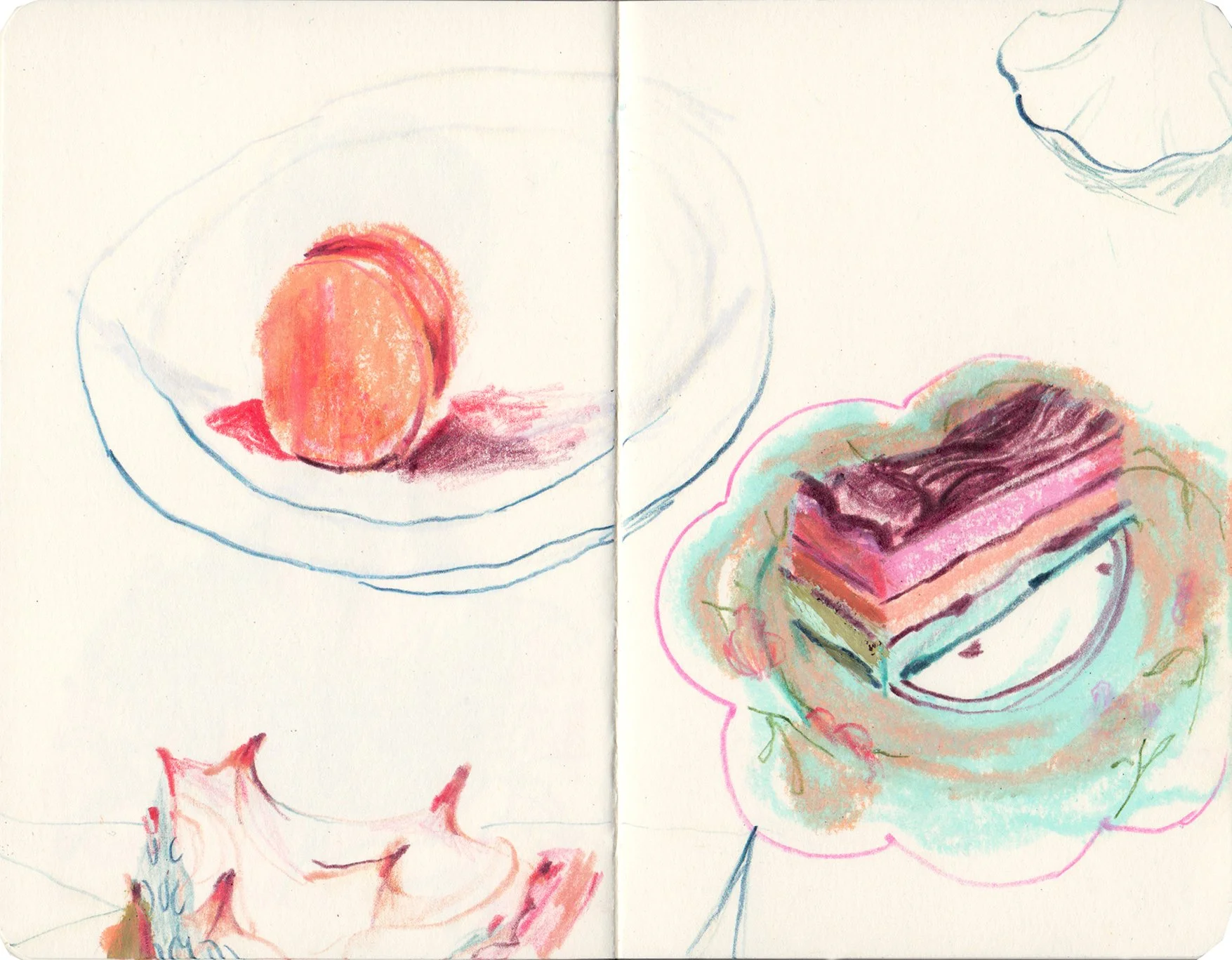  pastries. colored pencils &amp; paint sticks 
