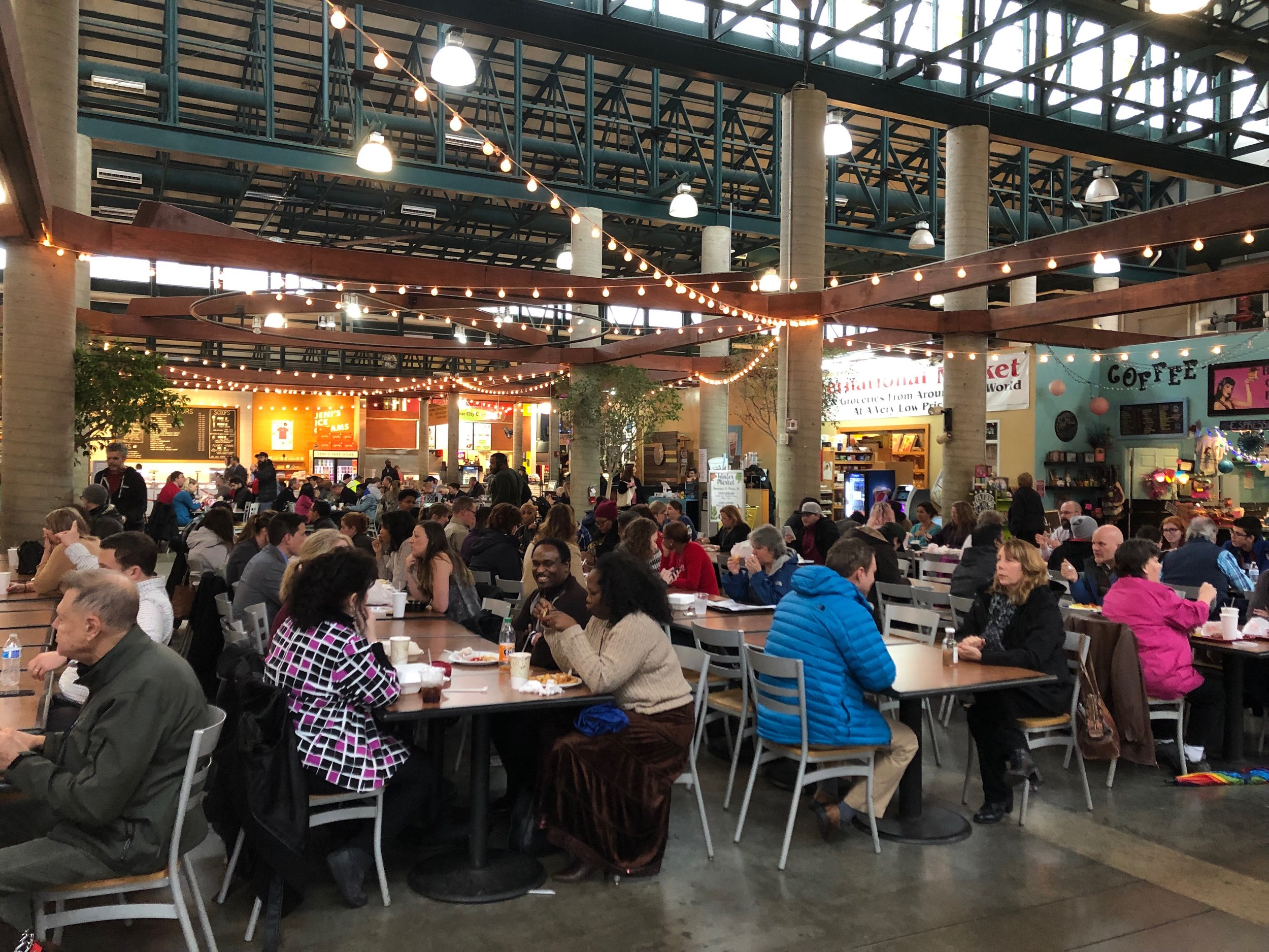 Lunchtime at the Market can be busy, but service is typically fast. Outdoor seating is popular when the weather warms.