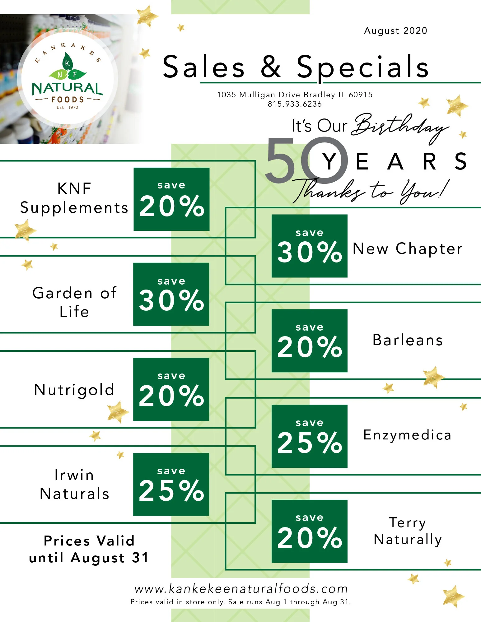August KNF Sales and Specials