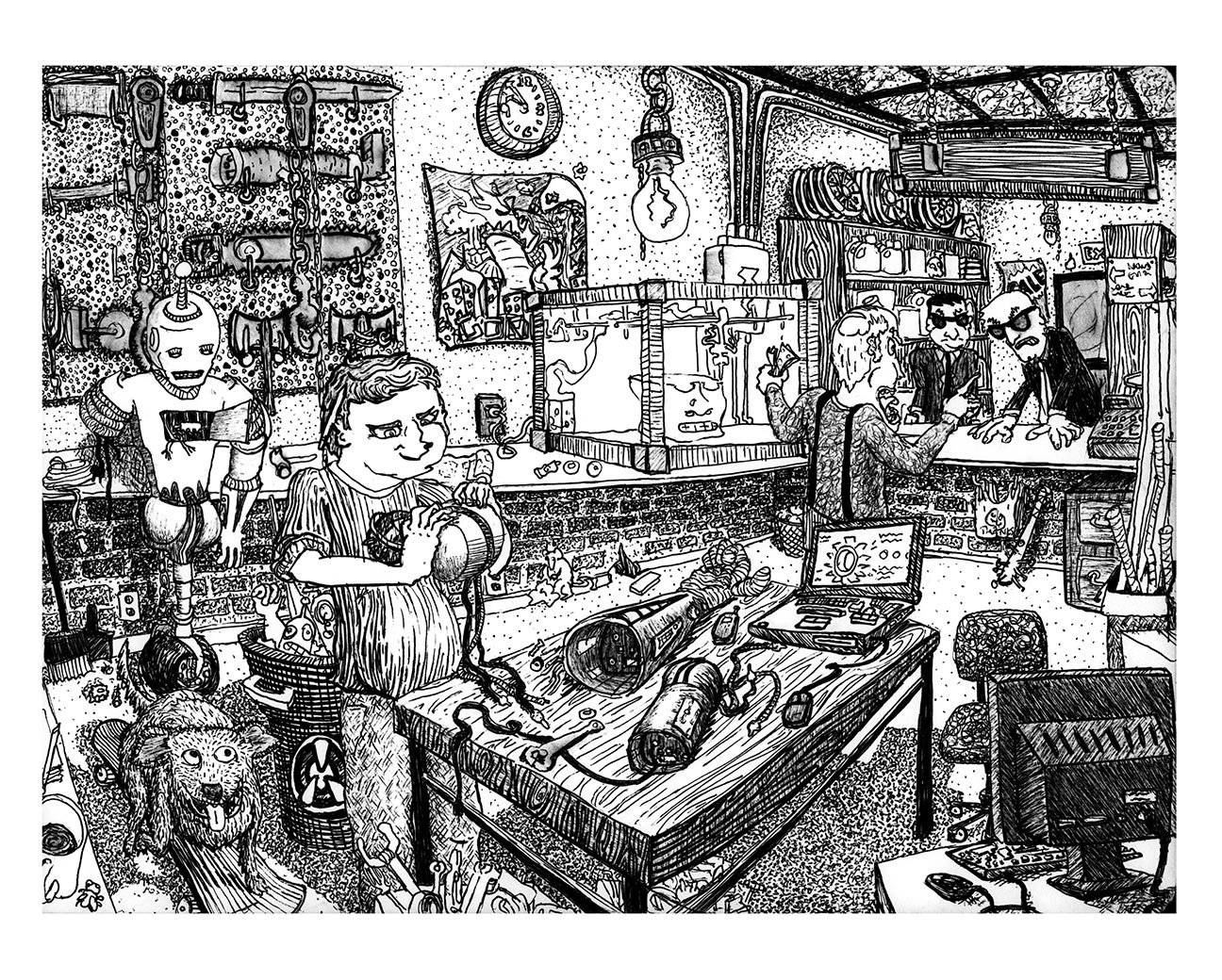Robo Repair      -       12"x9" Pen Drawing