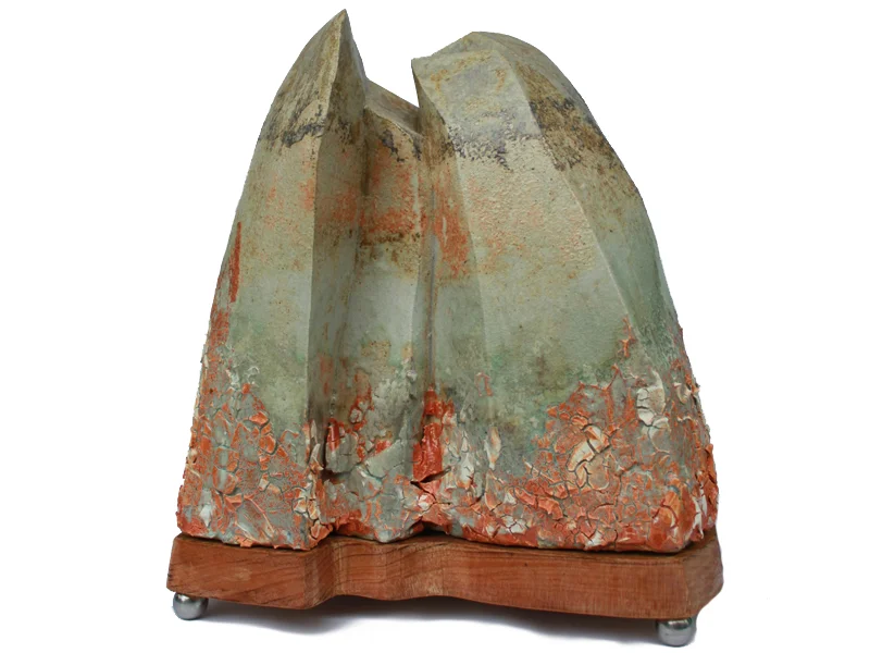 Folded Outcrop 2014 36 X 30 X 21 ceramic, wood, stainless steel