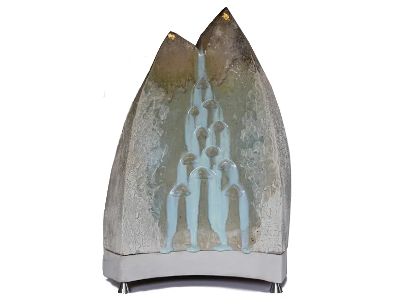 Frozen Cascade 2013 54H X 36W X 28D ceramic, wood, stainless steel