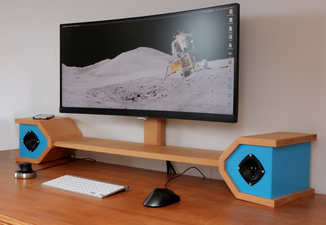 DIY monitor stand with hidden wireless charging and speakers — The  Practical Engineer