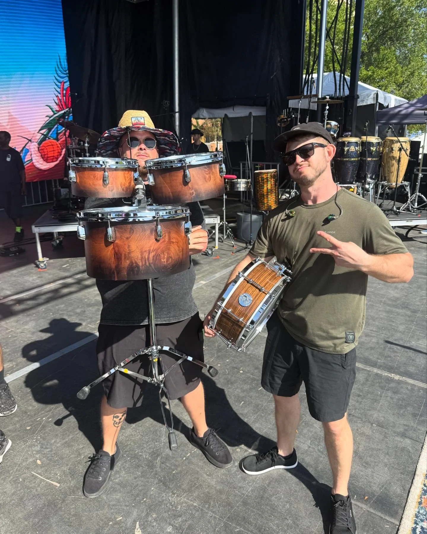 @thehipabduction debuted their 9-piece drum ensemble this weekend at @reggaeriseup_florida 🔥

Welcome to the Homer Made family @mattpoyntermusic @justinohq @thedavidnew !!!!!

Matt&rsquo;s hand-pressed hybrid drum shells consist of Cherry, Spruce, a
