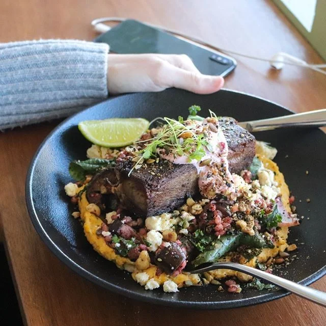 Our N E W Slow Cooked Lamb Shoulder with pearl barley, roasted eggplant, fennel and baby corn tabbouleh, beetroot, feta, pumpkin hummus, hazelnut dukkah, pomegranate yoghurt and lime. Sunday sorted. ⏰ ⏰