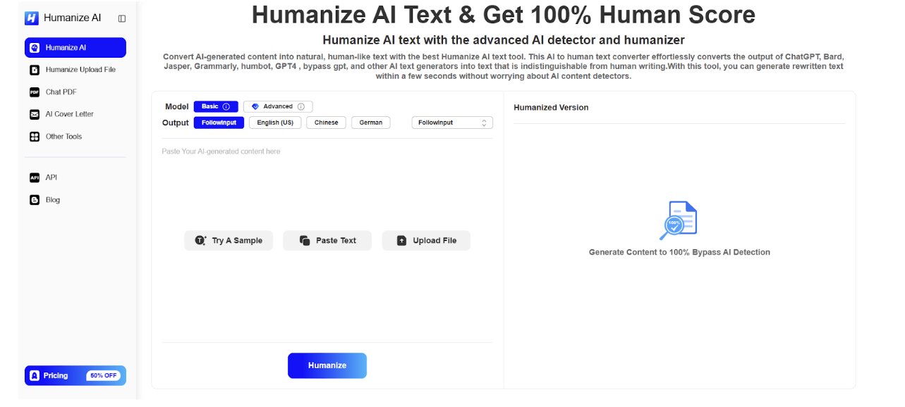 Humanize AI: Bypass AI Detection and Humanize AI-generated Text 100%!
