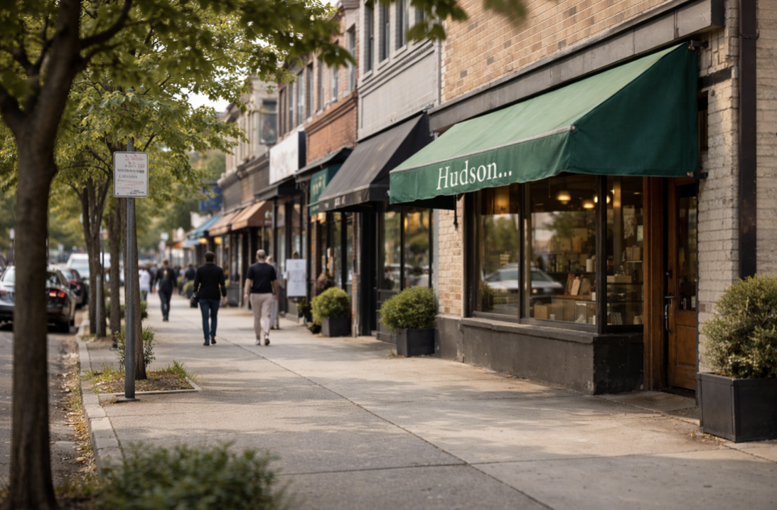 A storefront canopy and awning