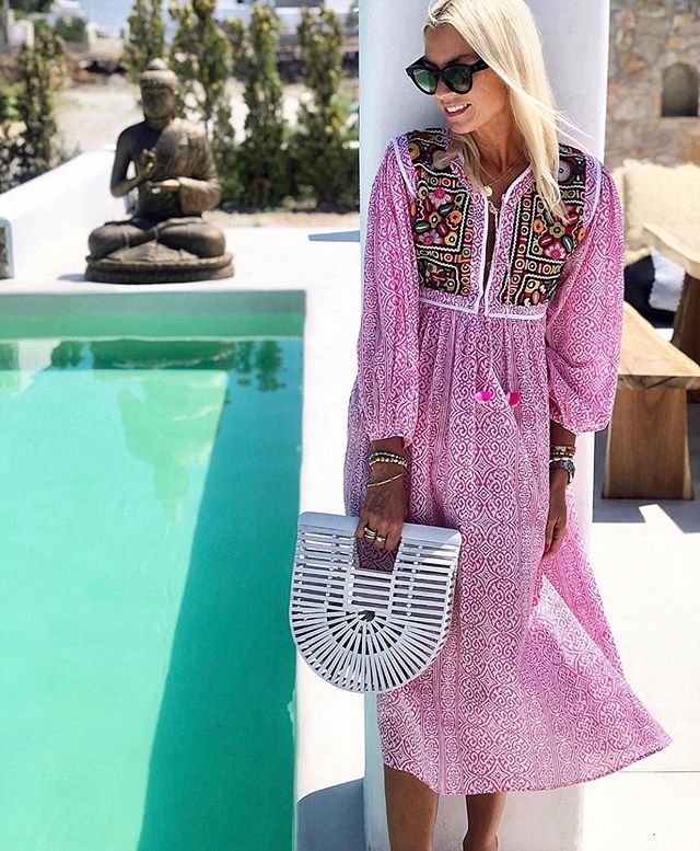 The gorgeous @annamavridis wearing our Jaipur midi in pink 💕 #islandgirl #bohostyle