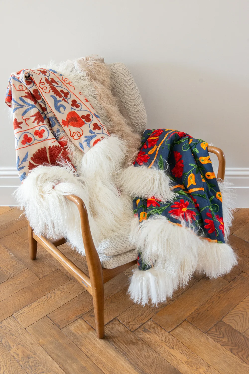 Suzani Shearling Trim Coat — Marais London