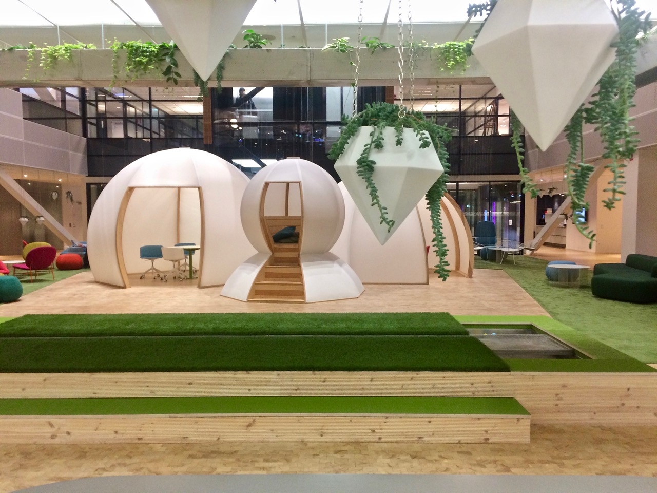 The last atrium (‘In nature’) can be entered through an interactive rain curtain. sensors allow you to walk through without getting wet (if you’re lucky). in the centre of the atrium are three bubble rooms… Bubbles by Tobias Allanson