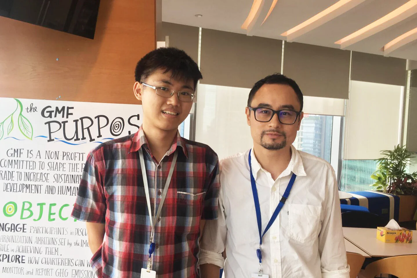 Yi Jian (in checkered shirt) with his internship manager