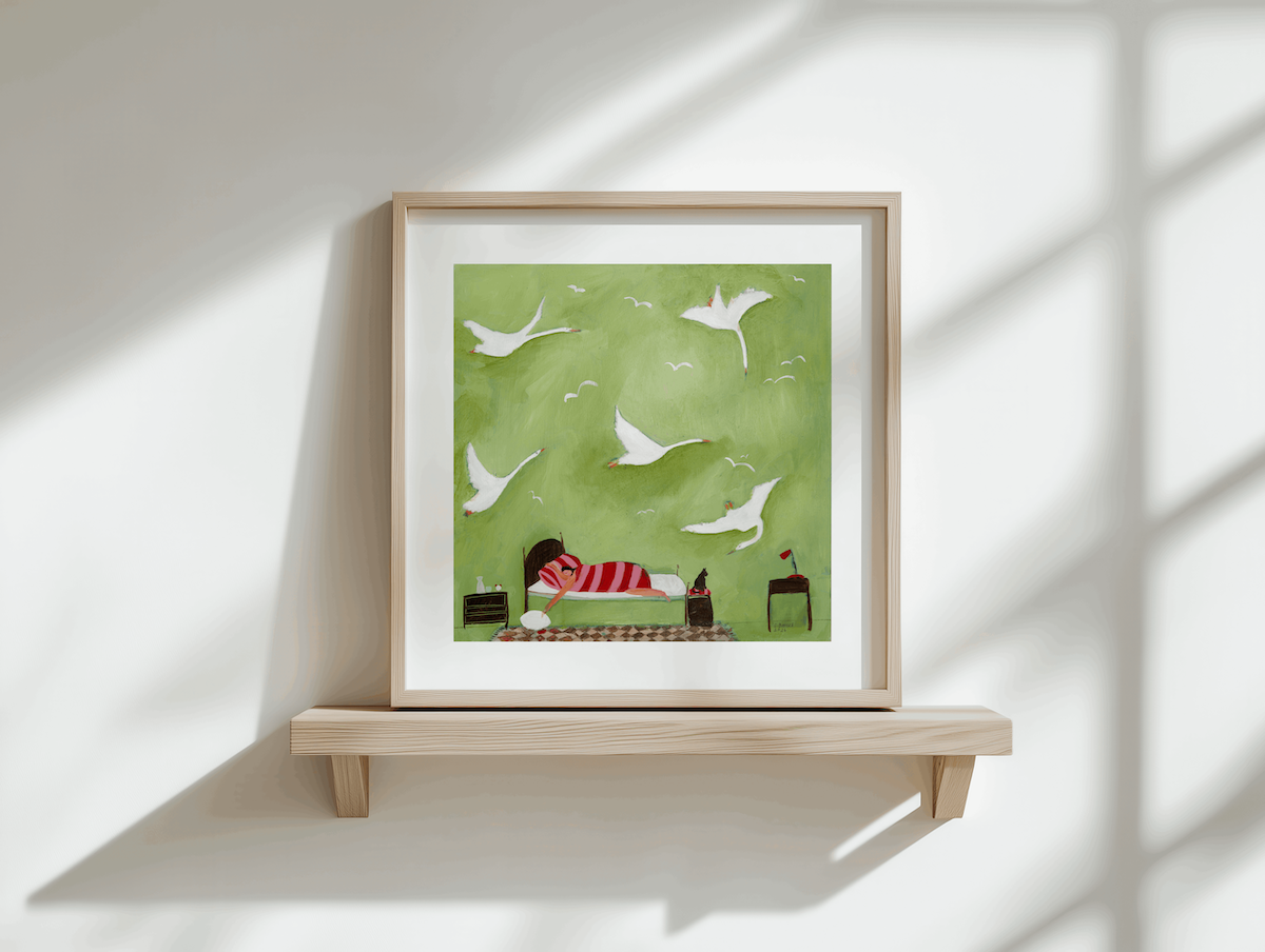 'Swanning Off'. Sleepy Art Print on Watercolour Paper