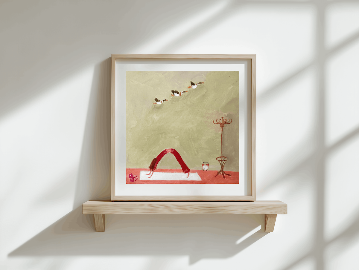 'Downward Dog with Ducks' Yoga Inspired Art Print on Watercolour Paper