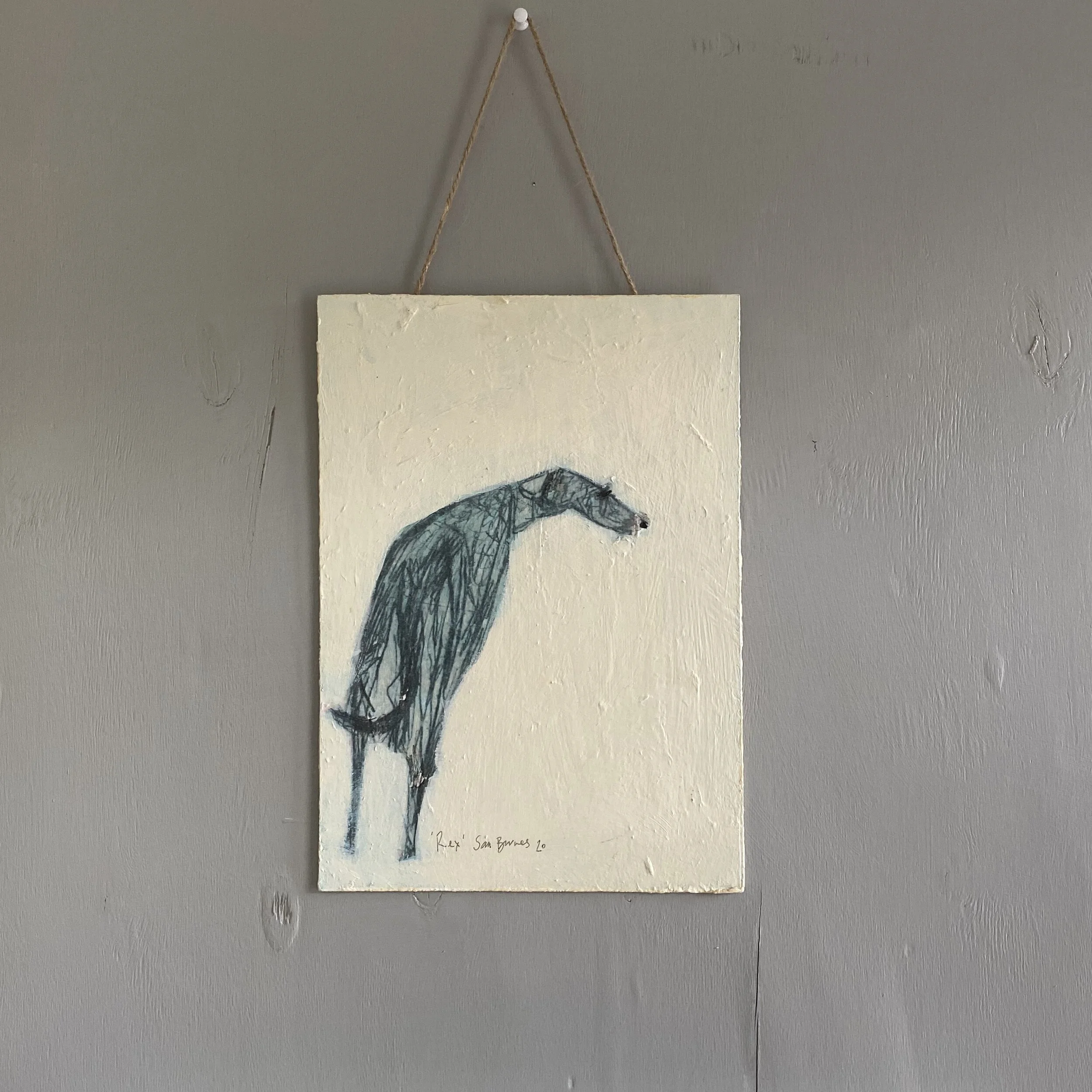 'Rex'  SAMPLE Printed Painting.  A4 Hardboard Cream