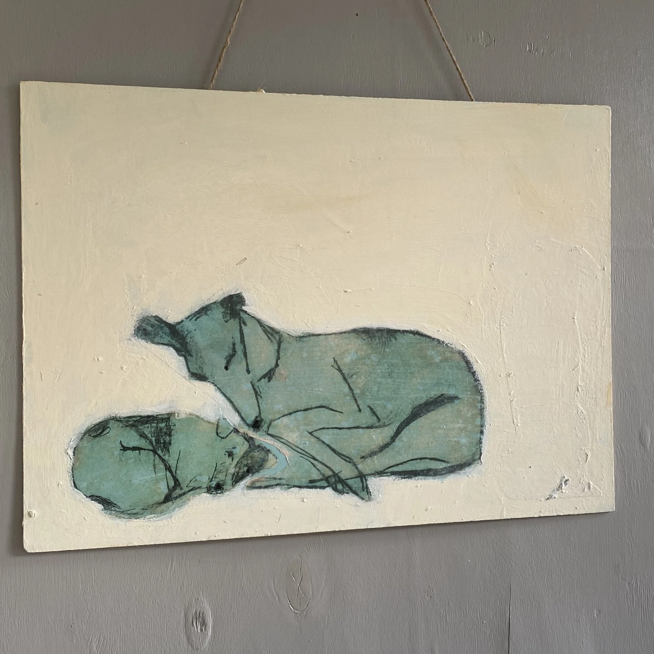 'Two Sleeping Dogs'  SAMPLE Printed Painting.  A3 on Cream Panel.