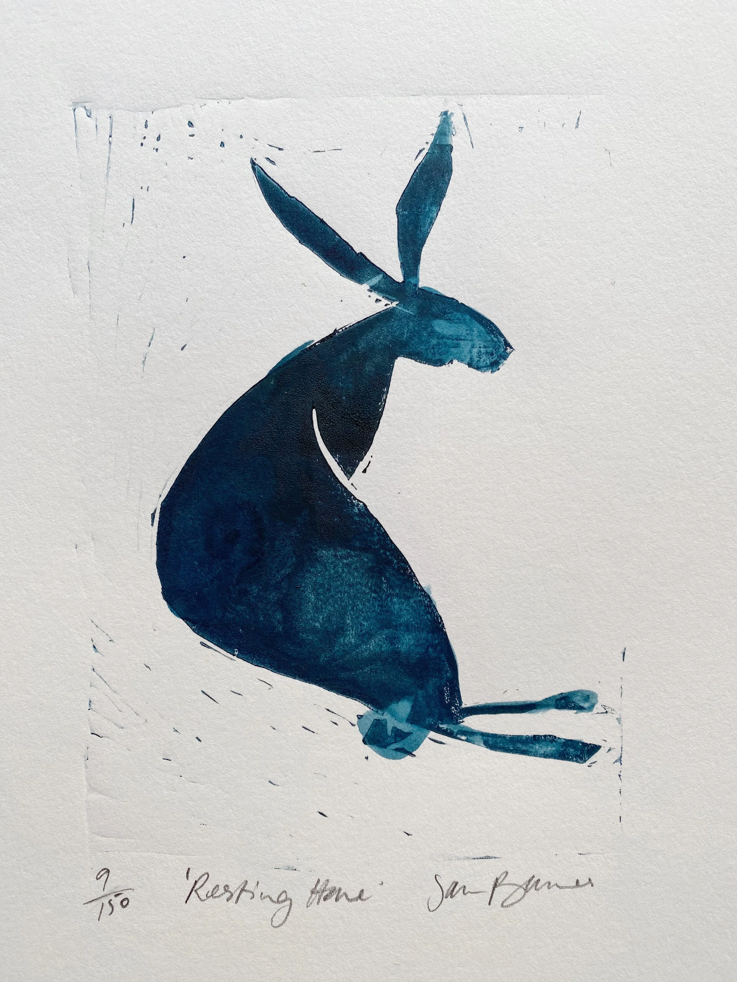 'Resting Hare'  Lino Print  (Only TWO left)