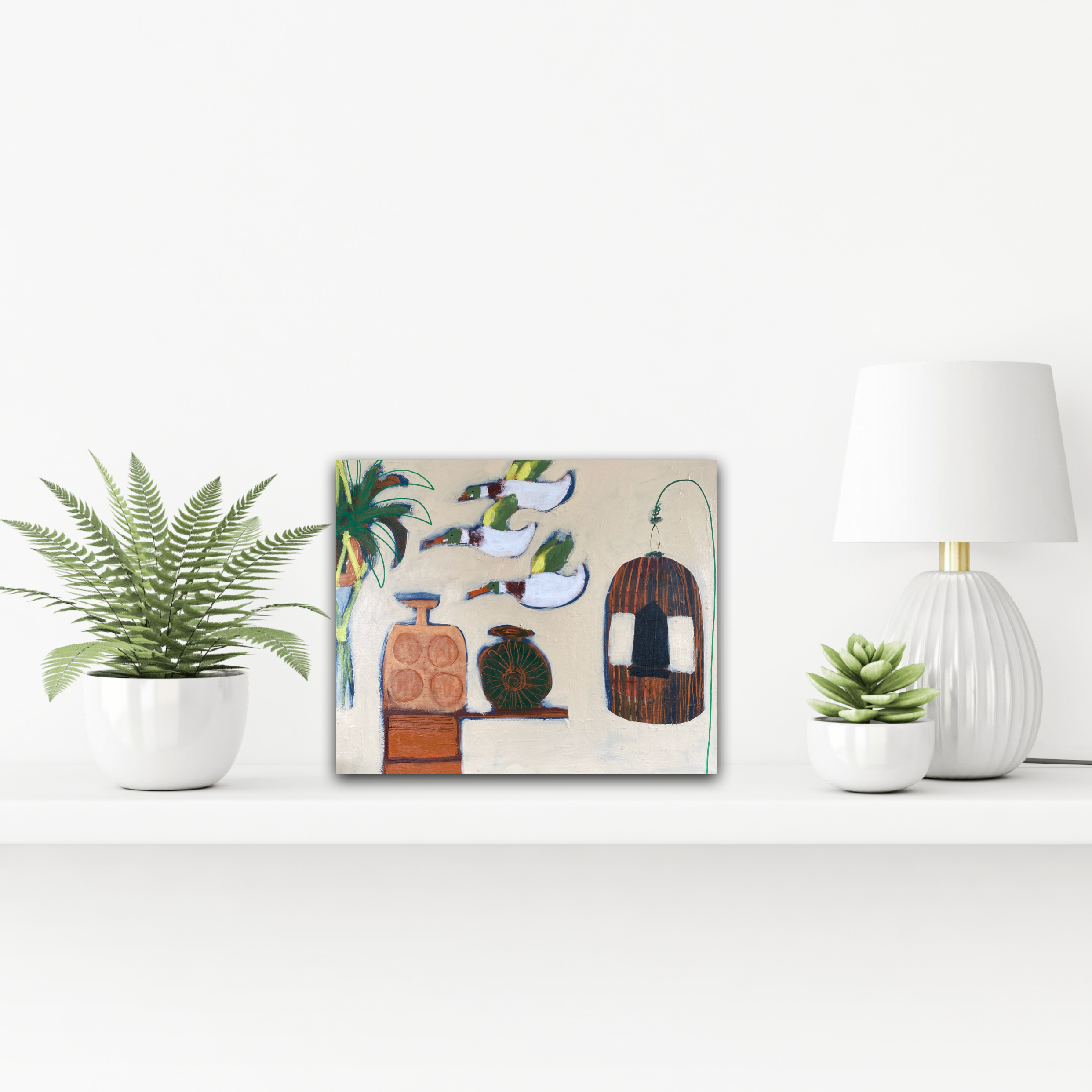 'Three Ducks & Bird Cage'
Original Painting on Canvas