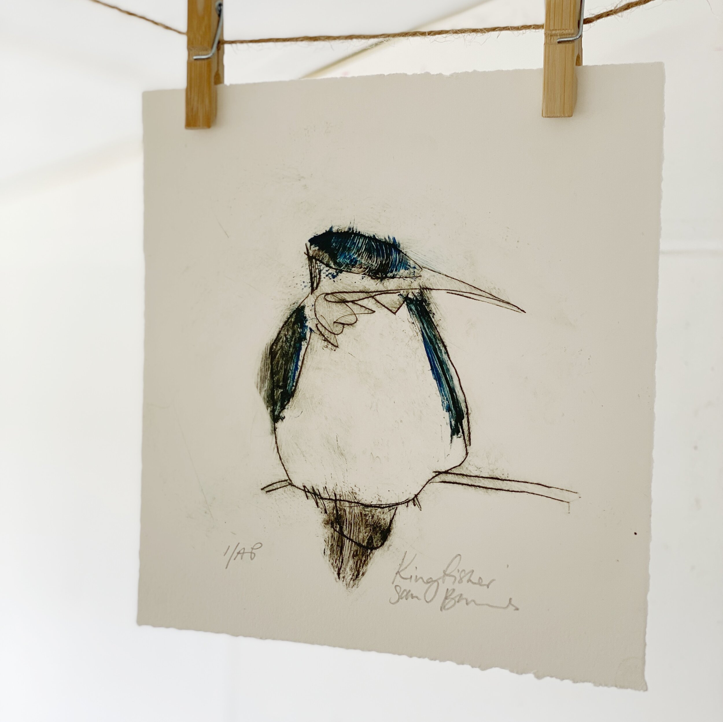 'Kingfisher'. 2a:p.Drypoint Print by Samantha Barnes 1.jpg