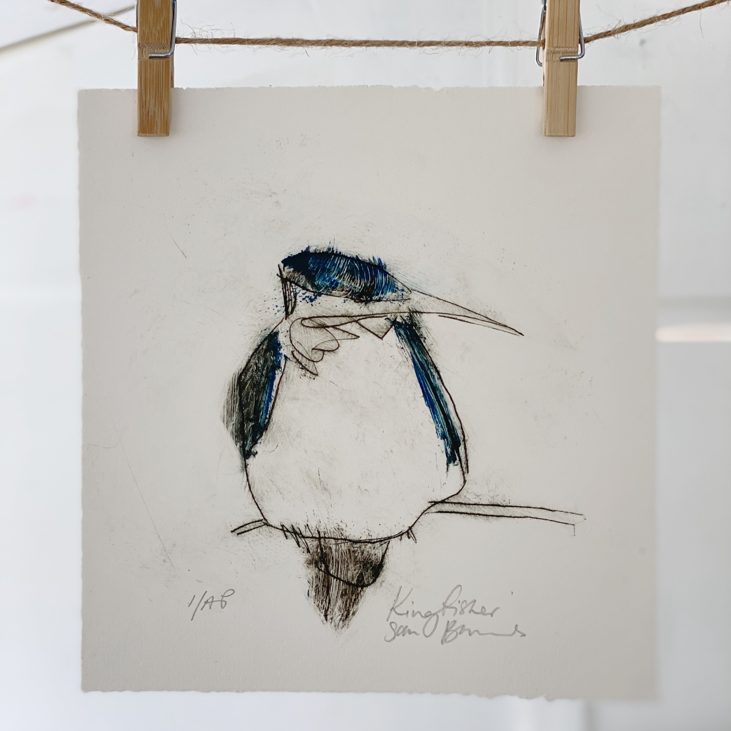 'Kingfisher'. 1a:p.Drypoint Print by Samantha Barnes 3.jpg