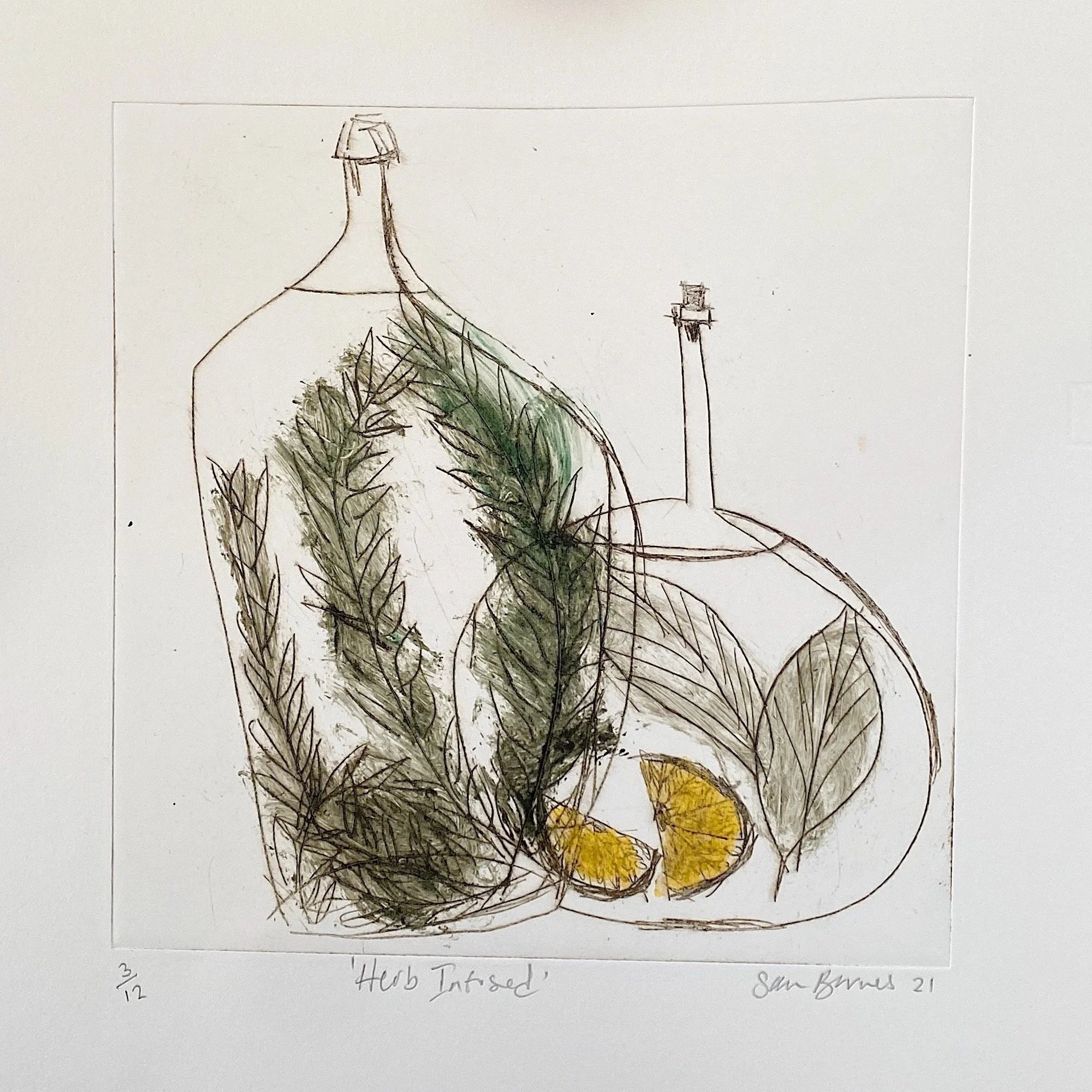 'Herb Infused'  Intaglio Drypoint Print