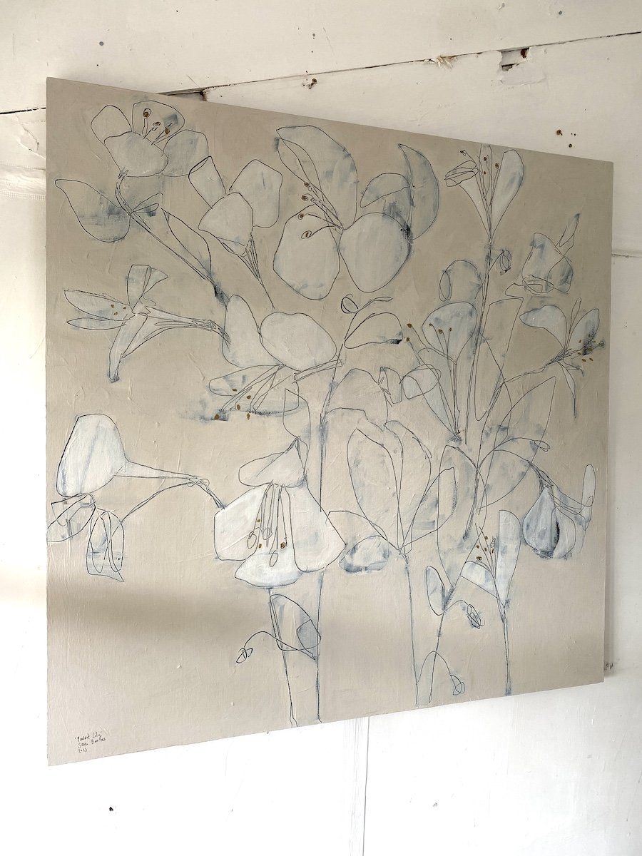 Scraffito Flowers. Large Original Painted Drawing on Canvas