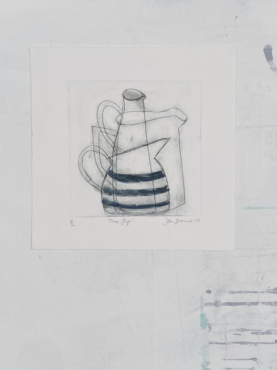 'Three Jugs' Drypoint Print Drawing by Samantha Barnes