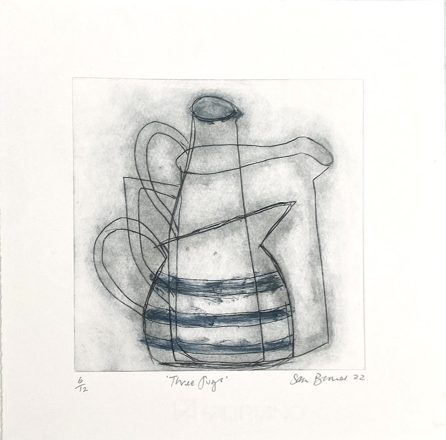 'Three Jugs' Drypoint Print Drawing by Samantha Barnes