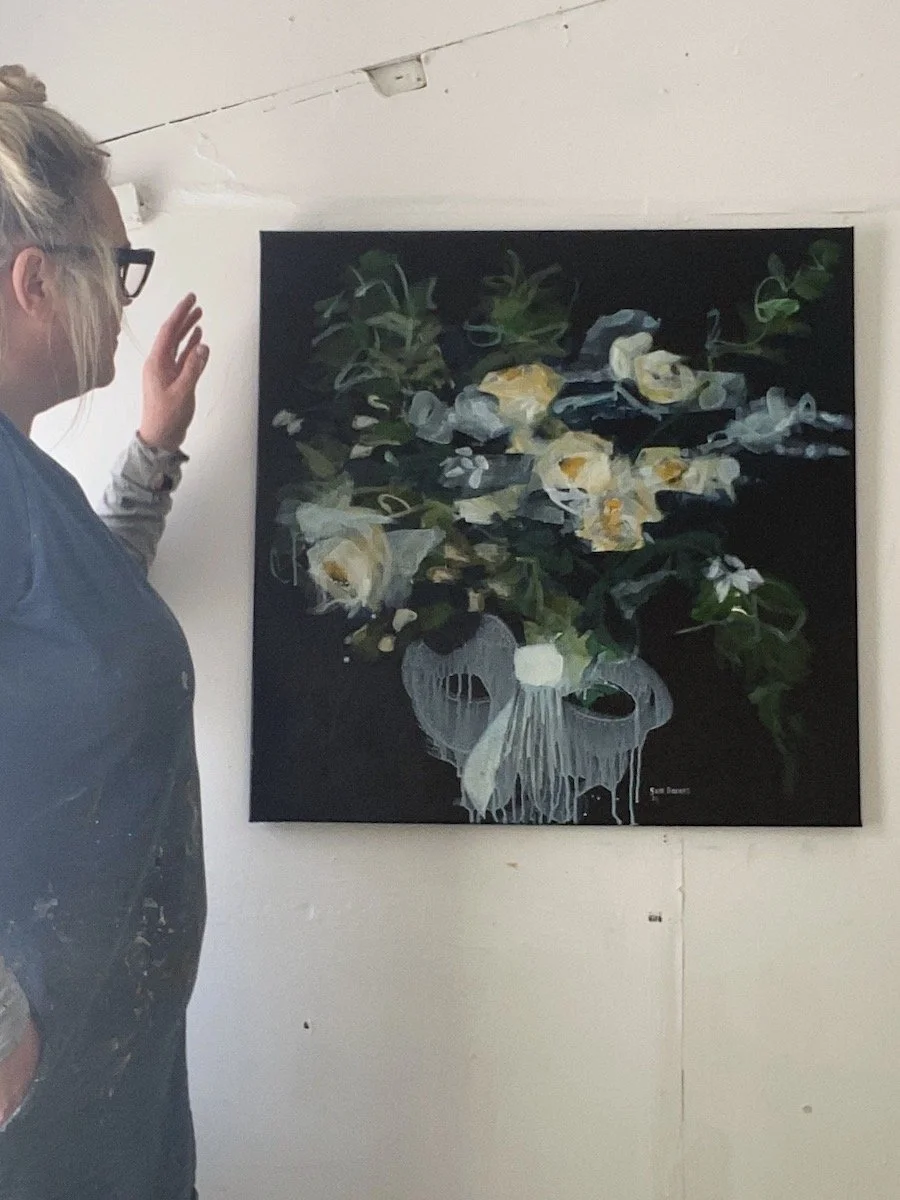 Blue and white Floral painting by Samantha Barnes