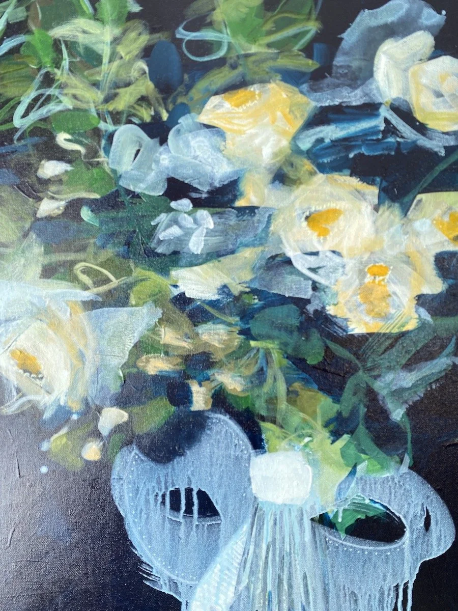 Blue and white Floral painting by Samantha Barnes
