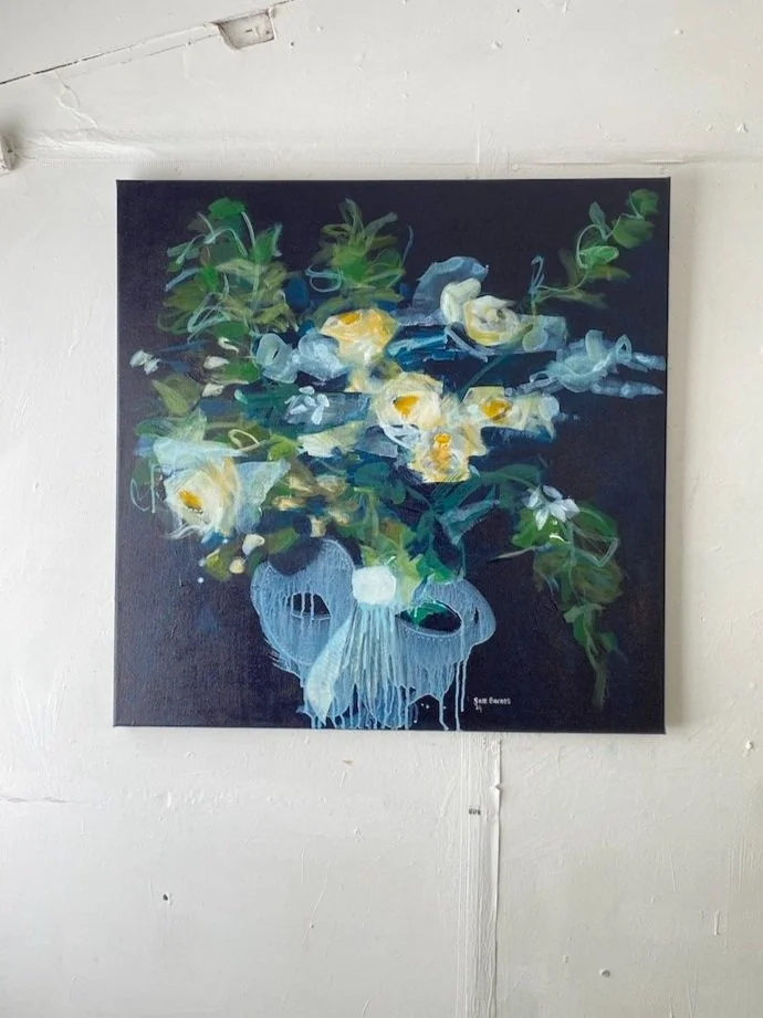 Blue and white Floral painting by Samantha Barnes