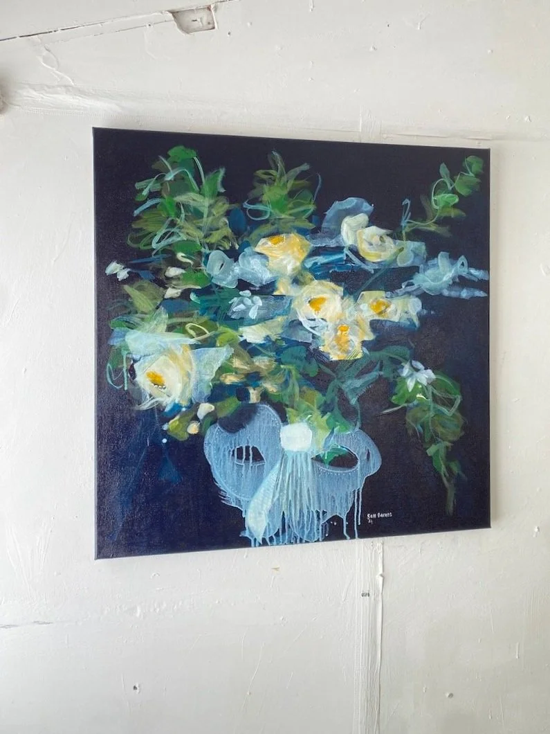 Blue and white Floral painting by Samantha Barnes