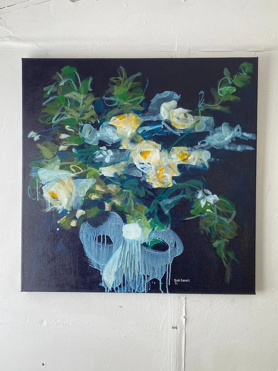 Blue and white Floral painting by Samantha Barnes