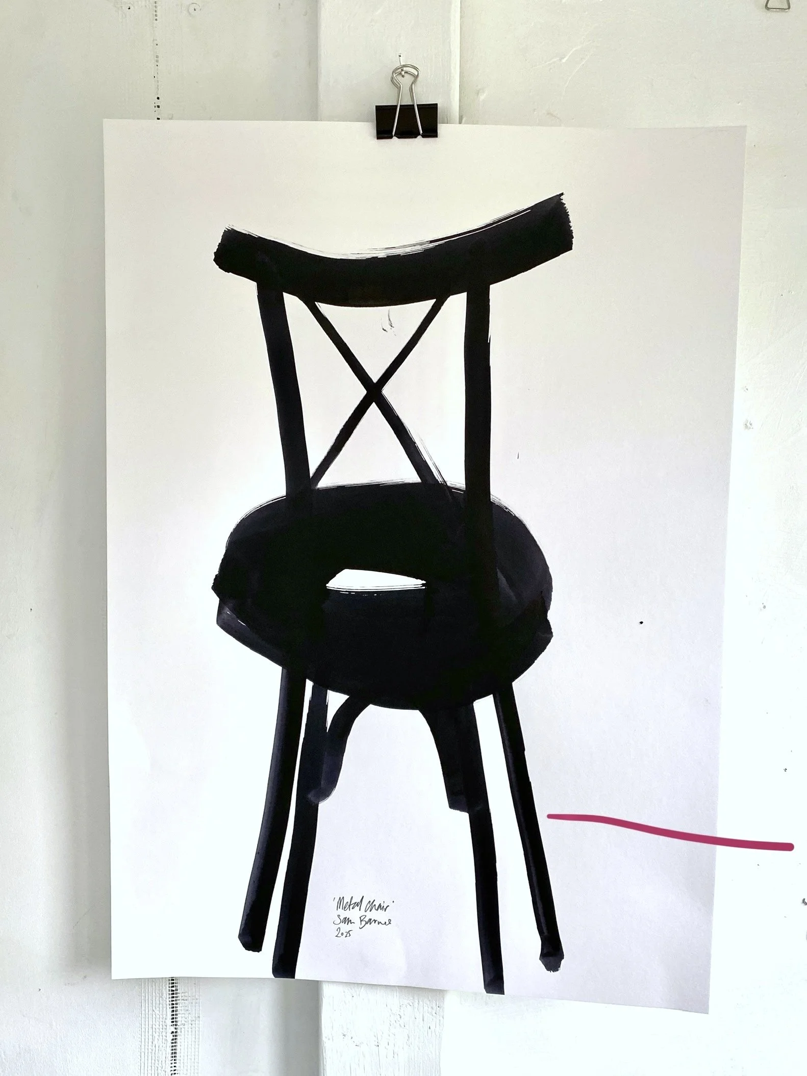 'Metal Backed Chair'. Original Ink Line Drawing by Samantha Barnes.jpg