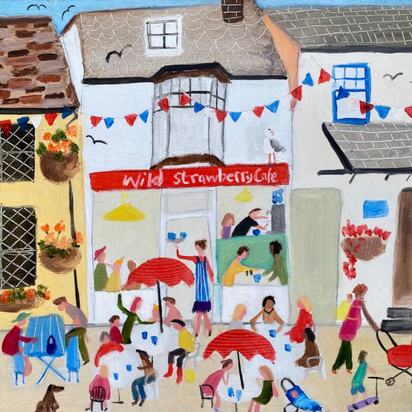 'Wild Strawberry Cafe'. Oil on Board.  25 x 25cm Framed.  (Sold). 2025