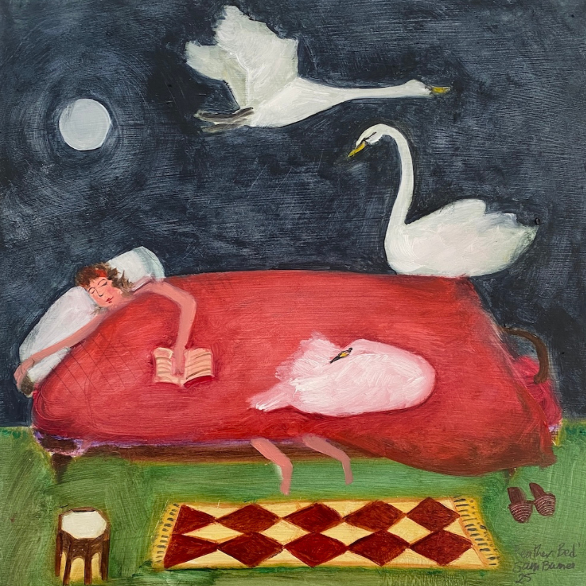 'Feather Bed'. Oil on Board.  40 x 40cm.  Framed. (Sold) 2026