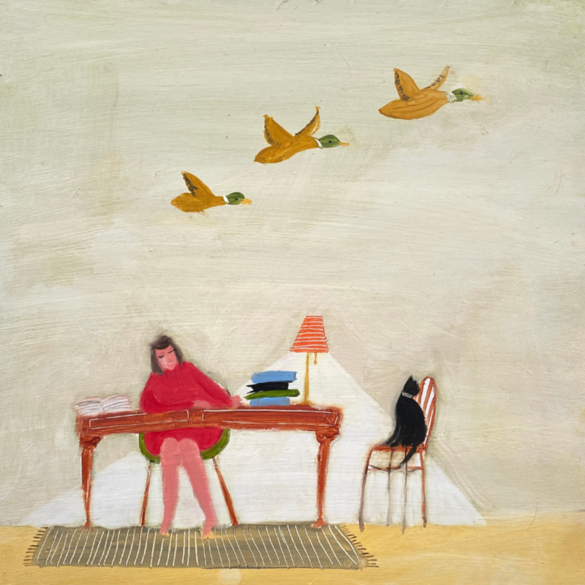 'Quiet Time' Oil on Board.  Framed.  25 x 25cm.  (Sold) 2026