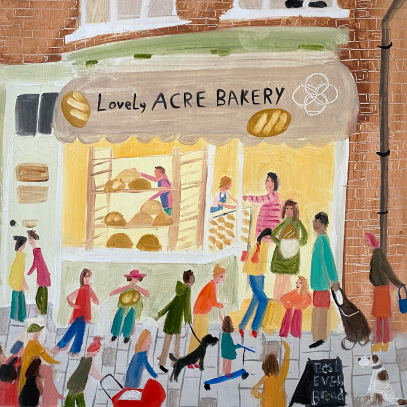 'Acre Bakery'. Oil on Board.  25 x 25cm Framed. 2025 (Sold)