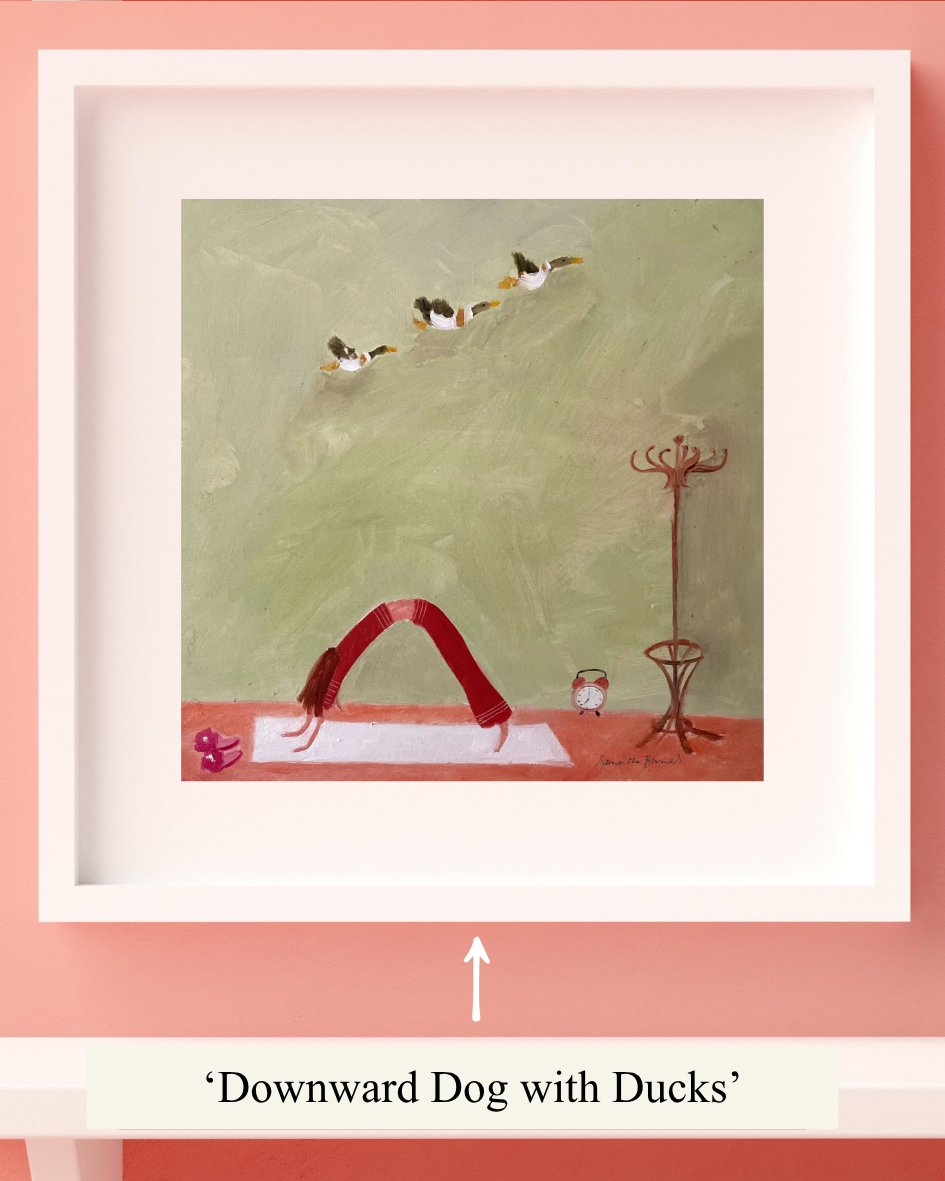 'Downward Dog with Ducks' Yoga Inspired Art Print on Watercolour Paper