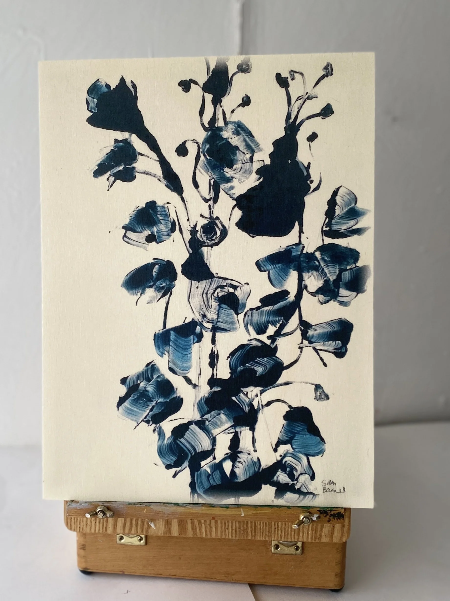 Indigo Delphinium Flora on Wooden Panel