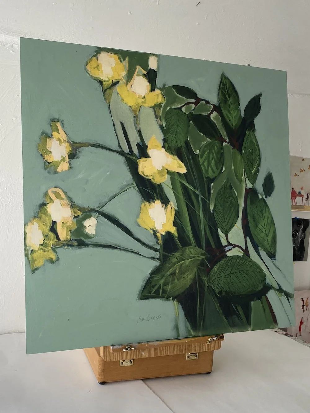 'Daffodils on Green'. Printed Painting on Wooden Panel
