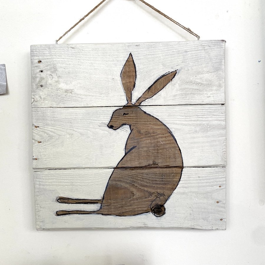 'Resting Hare'. On Wooden Panel
