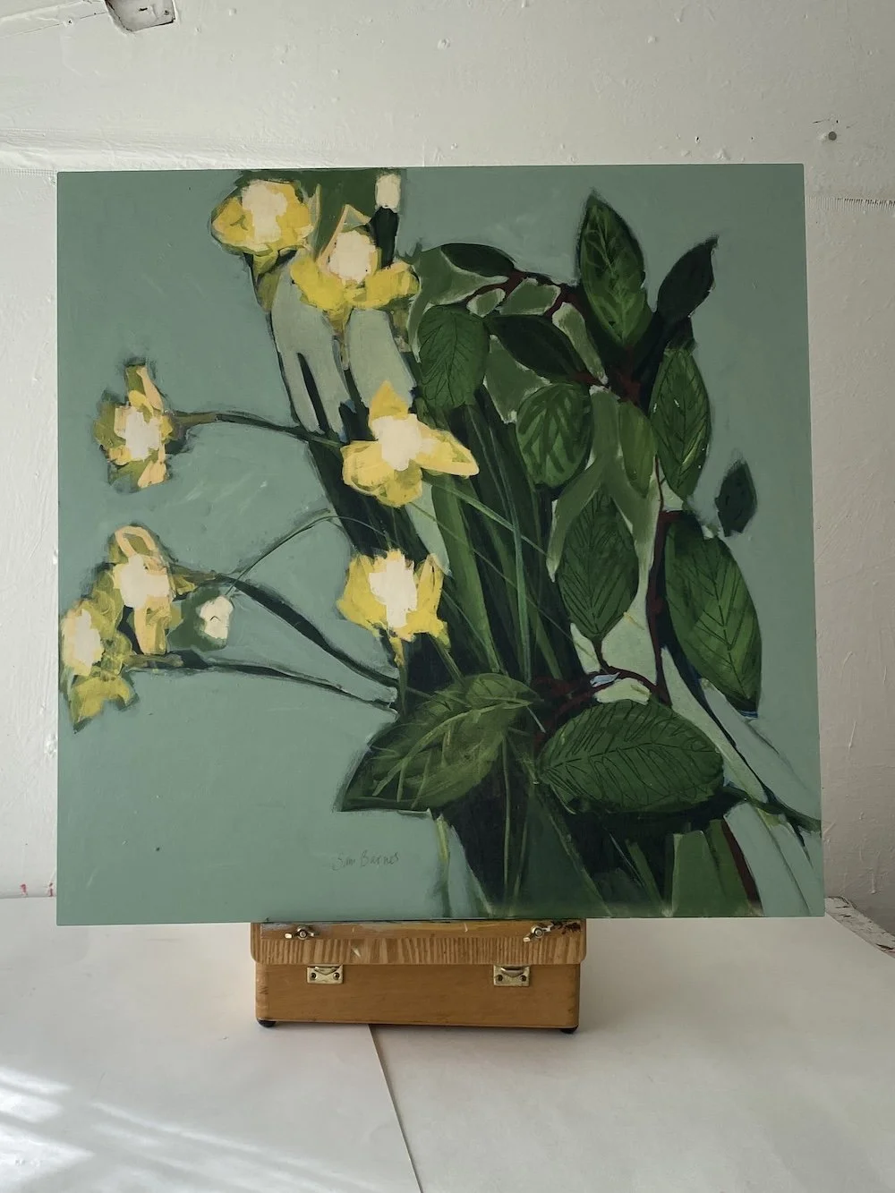 'Daffodils on Green' Printed Painting on Wooden Panel by Samantha Barnes Artist.JPG