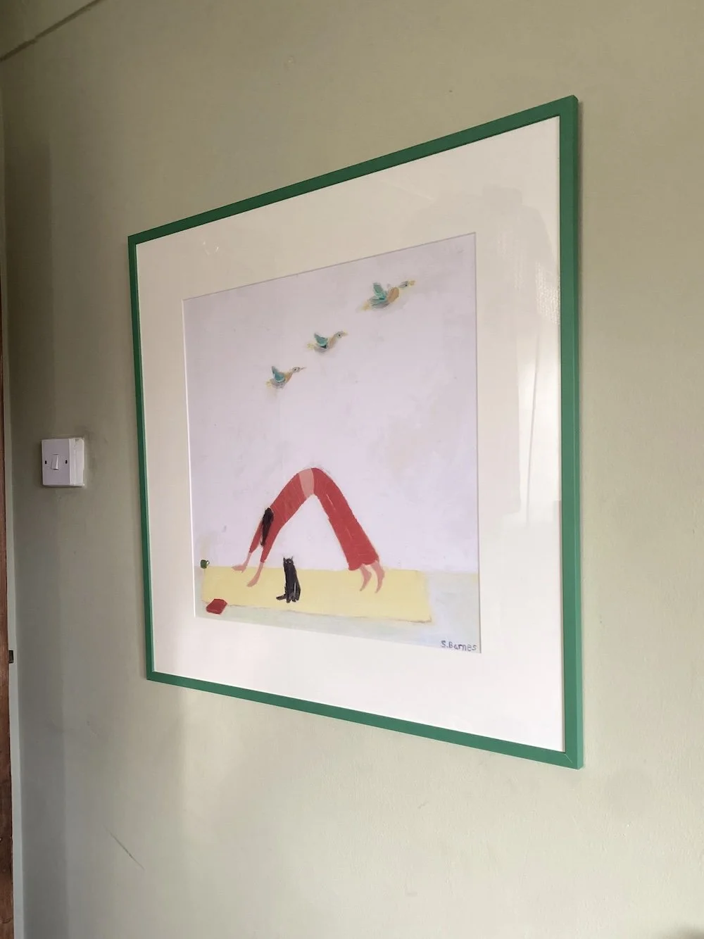 'Downward Dog with Cat' Yoga Inspired Art Print on Watercolour Paper