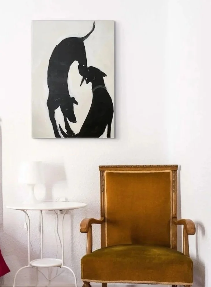 'Park Dance'. Original Black Labrador Painting on Canvas