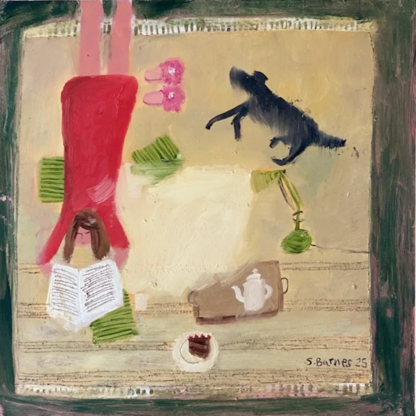 'Read, Rest & Repeat'. Oil on Board.  25 x 25cm, unframed.  2025