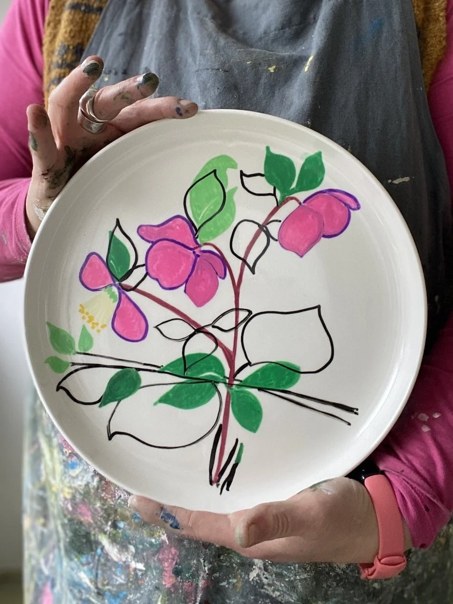 Hellebore (B:W & Colour) Ceramic Plate by Samantha Barnes Artist 5 4 copy.jpg