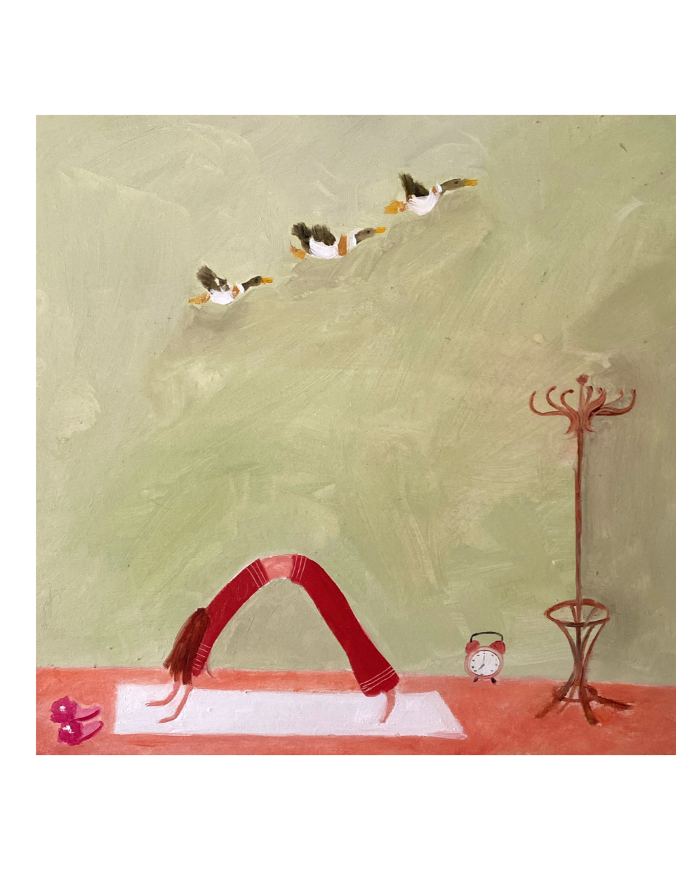 'Downward Dog with Ducks' Yoga Inspired Art Print on Watercolour Paper