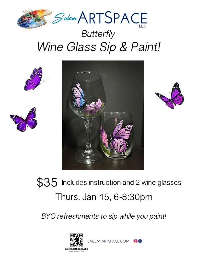Butterfly Wine Glass Sip & Paint