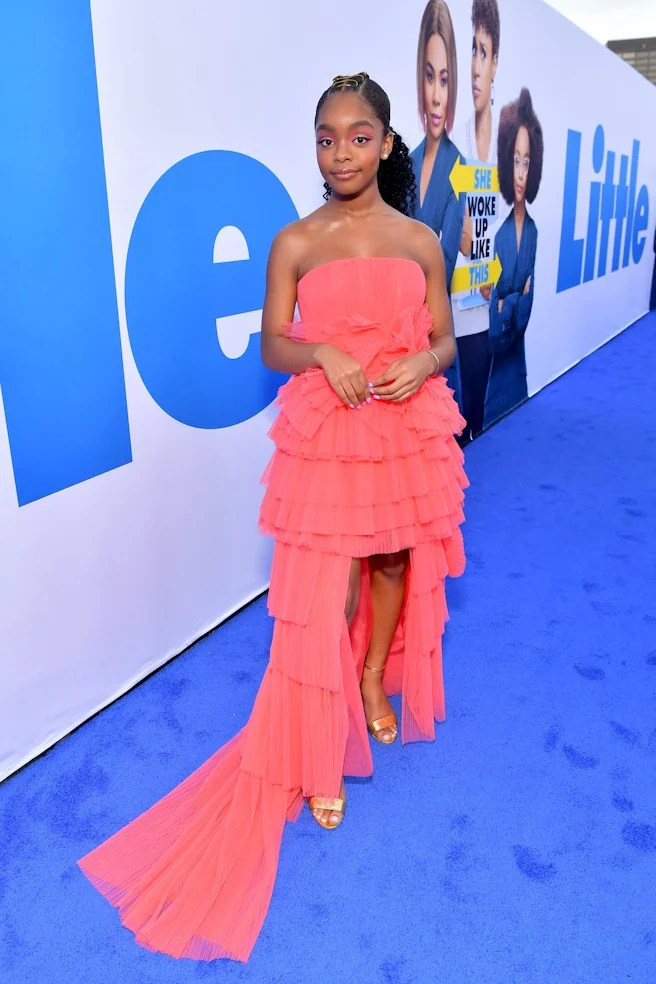 Marsai Martin in custom Pamella Roland at the premiere of “Little”