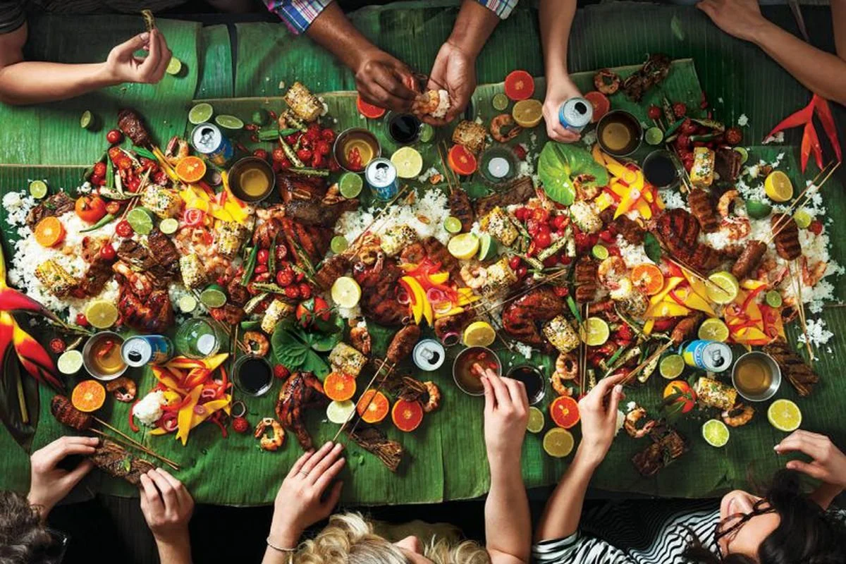 overhead banana leaf feast.JPG